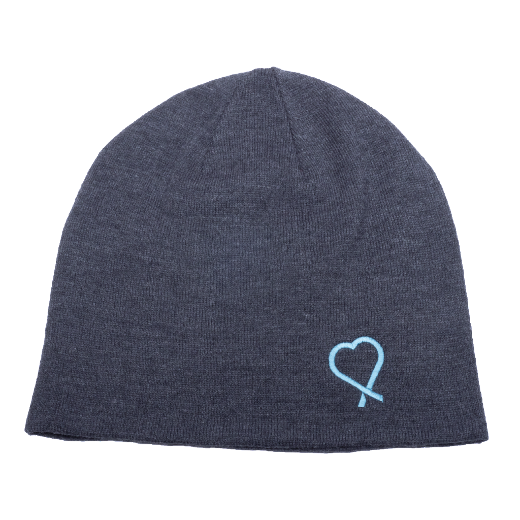 Slouch style beanie sporting the Show Your Teal heart to raise awareness of food allergies