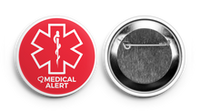 Medical Alert Button in bright red and white. It can be used to warn others of a medical issue or possible medical issue