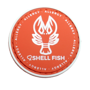 Shellfish Alert patch to be used on medical bag, backpacks and other bags. Can be used where you use moral patches.